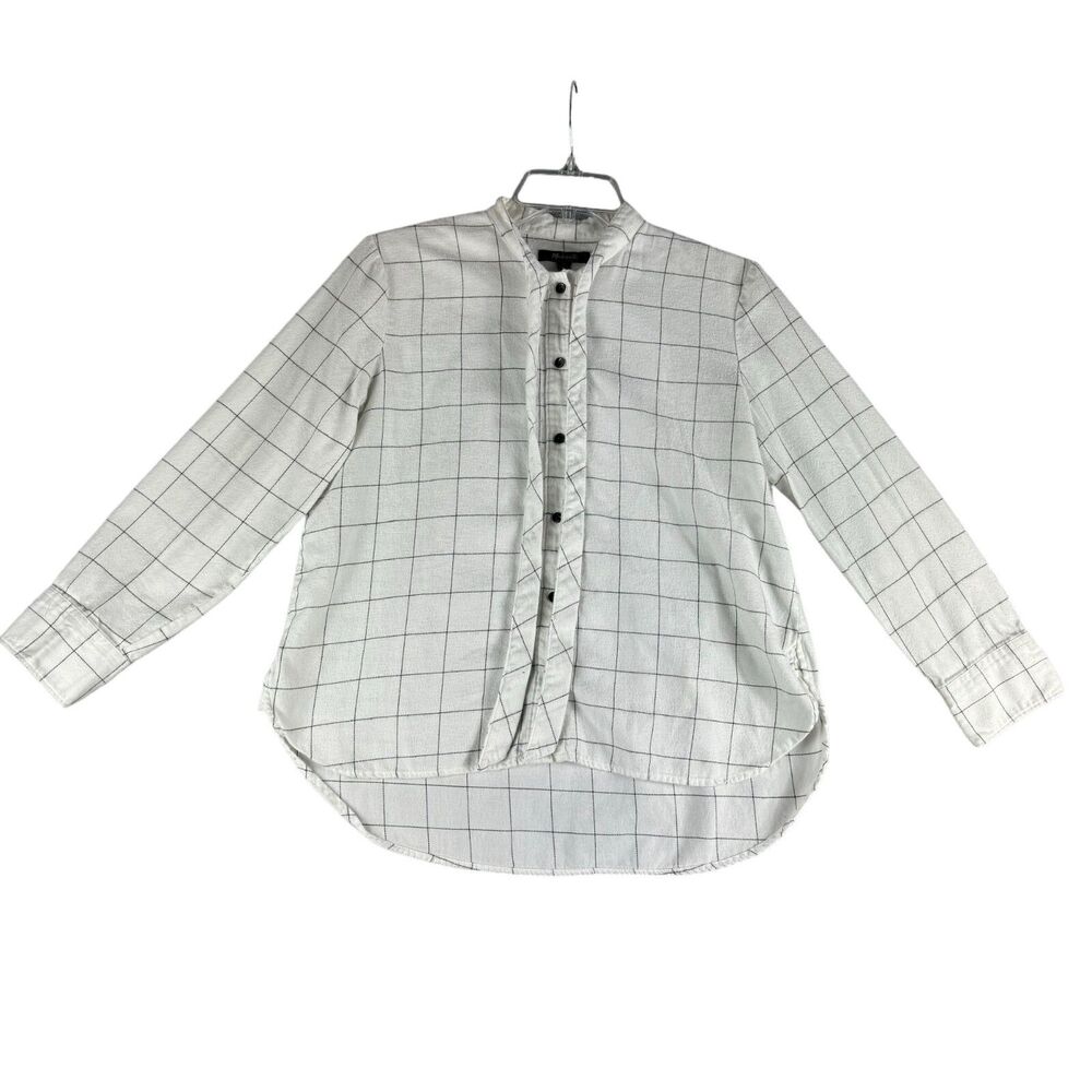 Madewell Shirt Women's Extra Small White Black Long Sleeve Button Up Plaid Top